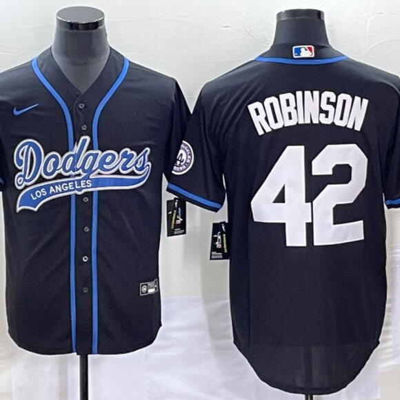 42 Jackie Robinson Black With Patch Stitched Jersey